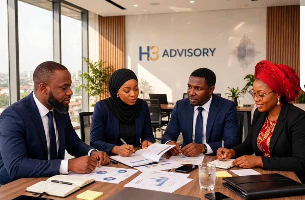 H3 Advisory leadership council reviewing corporate dossiers and financial models in session